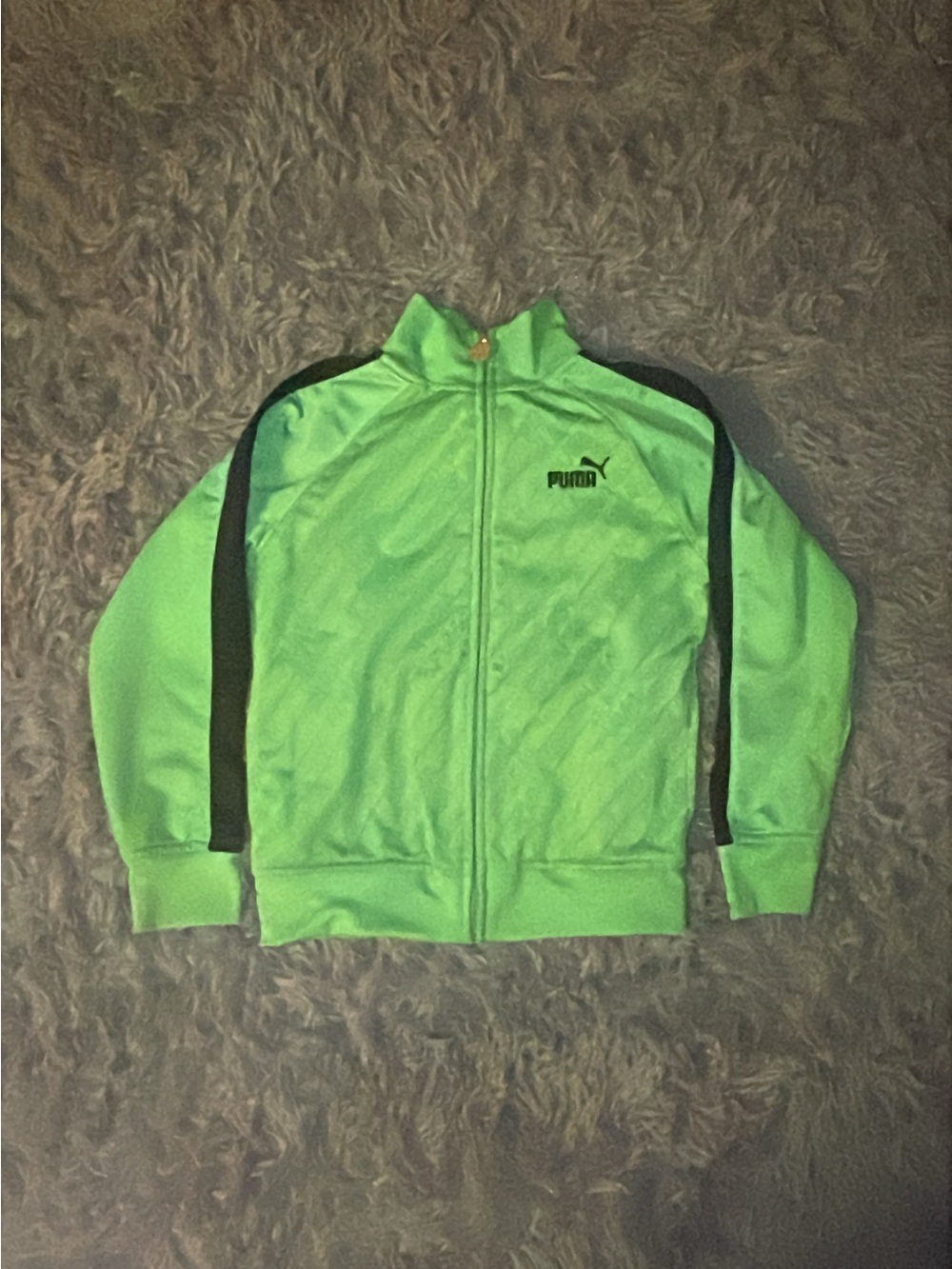 Puma Kids Neon Green Track Jacket with Black Stripes